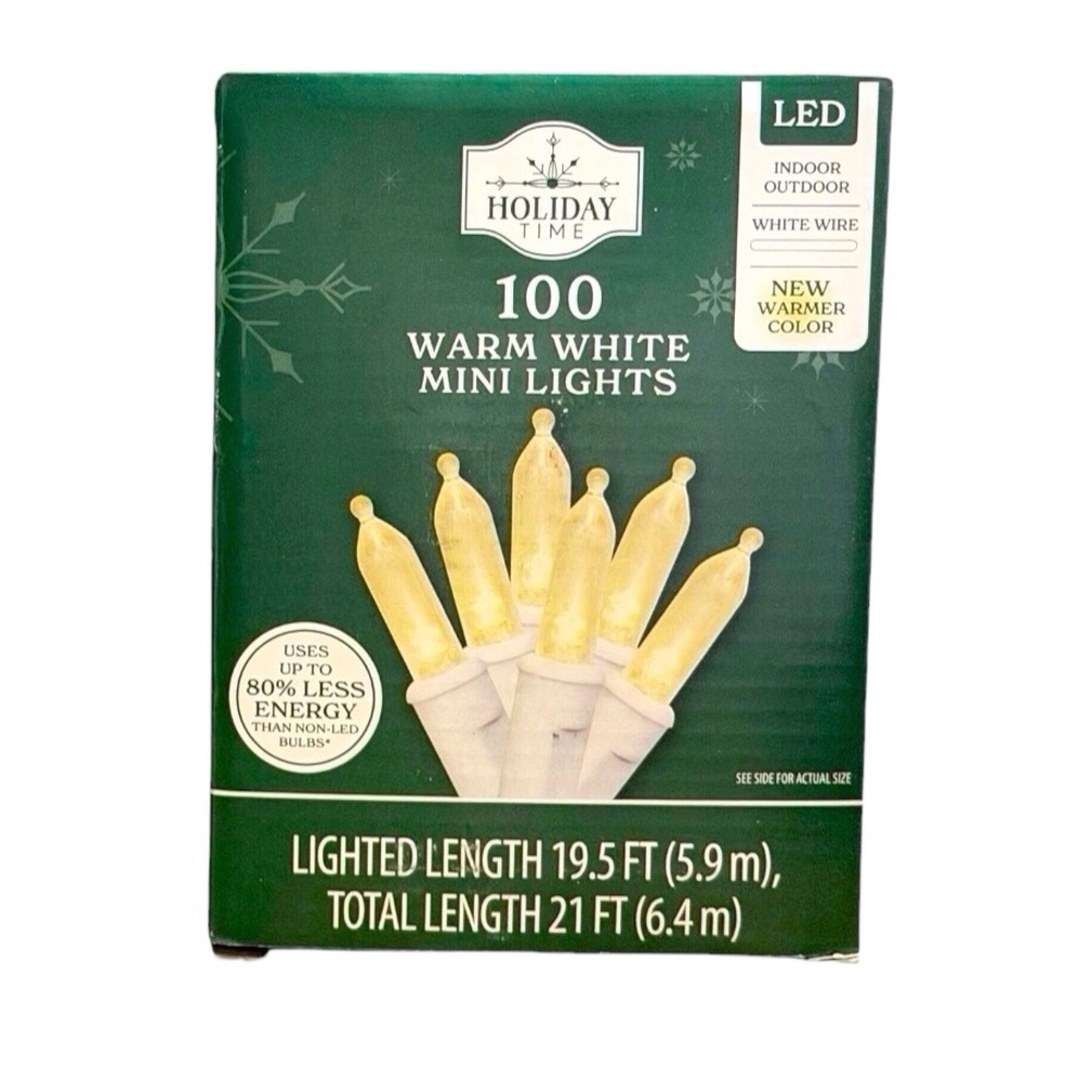 Holiday Time 100 Light Count WARM  WHITE Led Lights With White  Wire New